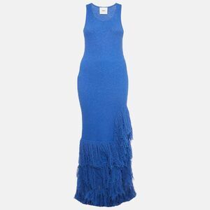 Aknvas Blue Knit Fringed Sleeveless Maxi Dress M
